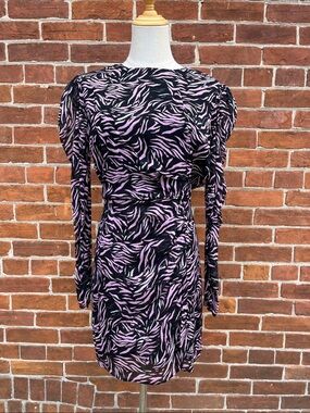 The Kooples Black & Pink Zebra-Print Long Sleeve Dress